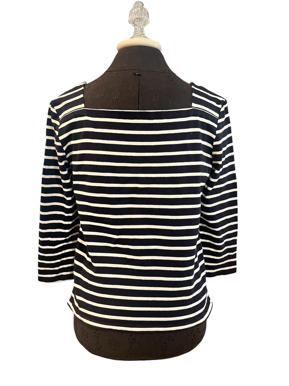 Petit Bateau Blue White Nautical Square Neck Top Cotton Knit Large - Picture 3 of 8